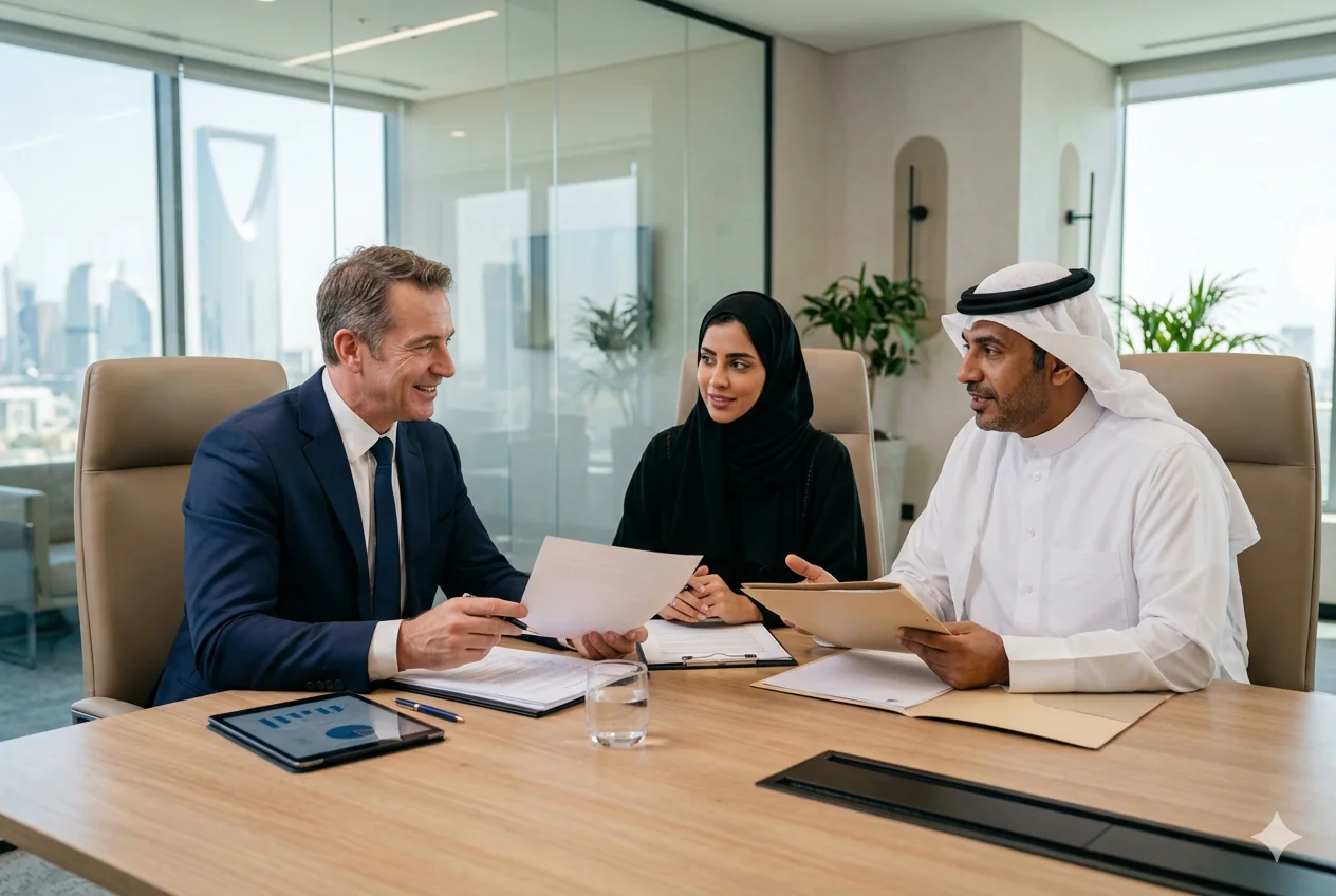 Advisers meeting a foreign investor about LLC and foreign ownership in Saudi Arabia